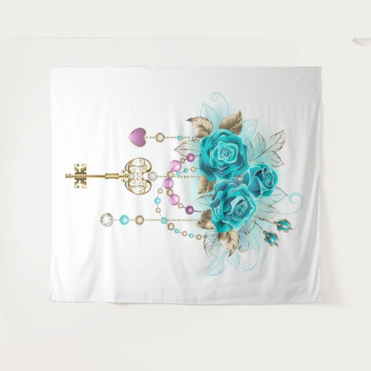 Turquoise-Rozen met Keys Wandkleed (Voorkant (horizontaal))