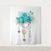 Turquoise-Rozen met Keys Wandkleed (Voorkant)