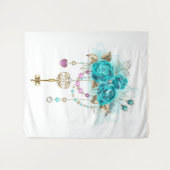 Turquoise-Rozen met Keys Wandkleed (Voorkant (horizontaal))