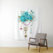 Turquoise-Rozen met Keys Wandkleed (In situ)