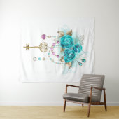 Turquoise-Rozen met Keys Wandkleed (In Situ (horizontaal))