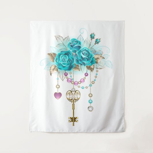 Turquoise-Rozen met Keys Wandkleed (Voorkant)