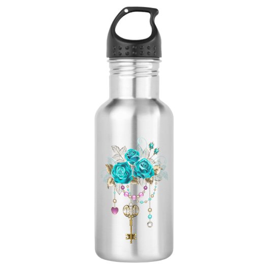 Turquoise-Rozen met Keys Waterfles (Voorkant)