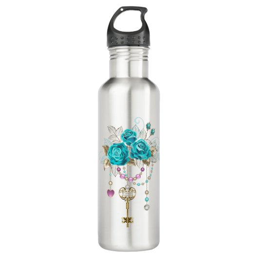 Turquoise-Rozen met Keys Waterfles (Voorkant)