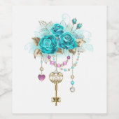 Turquoise-Rozen met Keys Wijn Etiket (Enkel label)