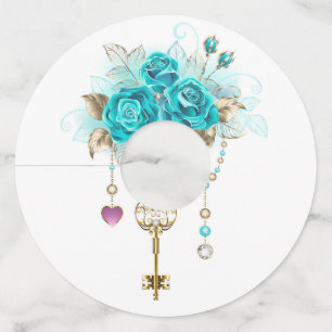 Turquoise-Rozen met Keys Wijnglaslabel