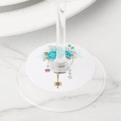 Turquoise-Rozen met Keys Wijnglaslabel (Dichtbij)