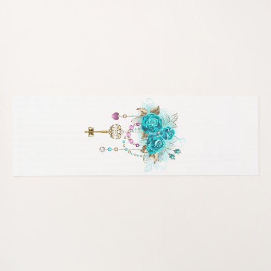 Turquoise-Rozen met Keys Yogamat (Achterkant (horizontaal))