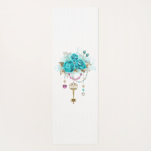 Turquoise-Rozen met Keys Yogamat (Achterkant)