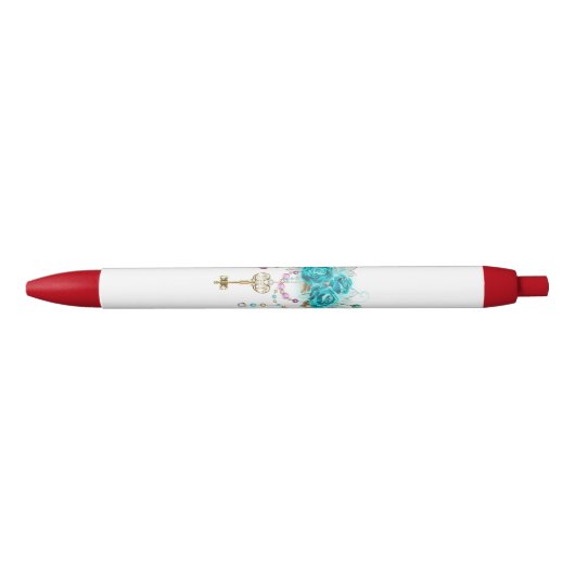 Turquoise-Rozen met Keys Zwarte Inkt Pen (Voorkant)