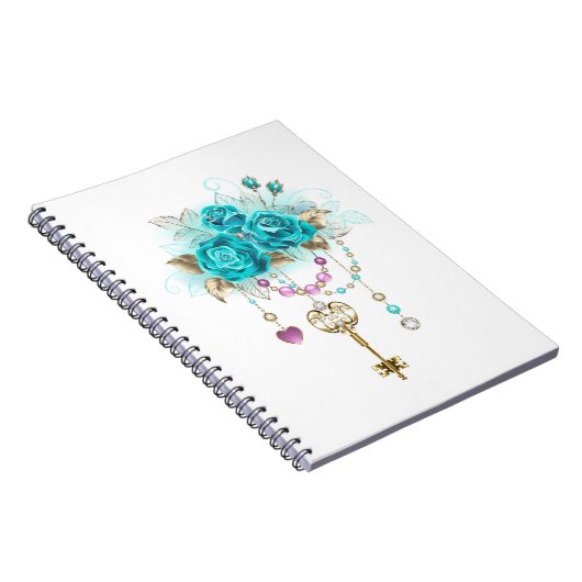 Turquoise Rozen met Sleutels Notitieboek (Rechterzijde)