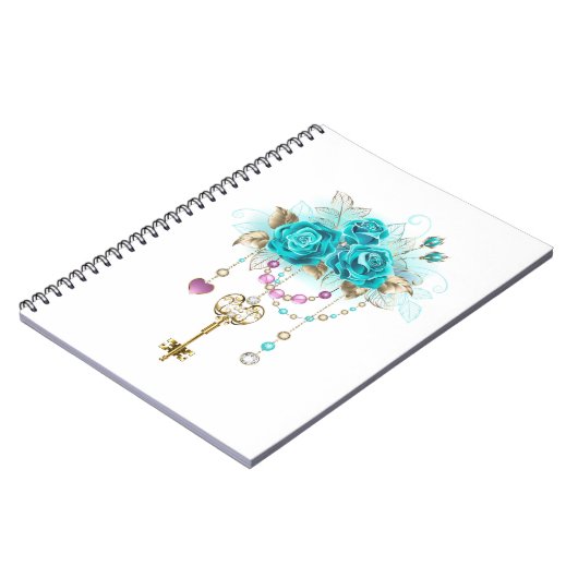 Turquoise Rozen met Sleutels Notitieboek (Linkerzijde)