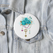 Turquoise Rozen met Sleutels Ronde Button 4,0 Cm (In situ)
