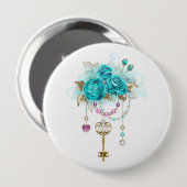 Turquoise Rozen met Sleutels Ronde Button 4,0 Cm (Voorkant /achterkant)