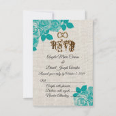 Turquoise rozen op linnen bruiloft RSVP Kaart (Voorkant)