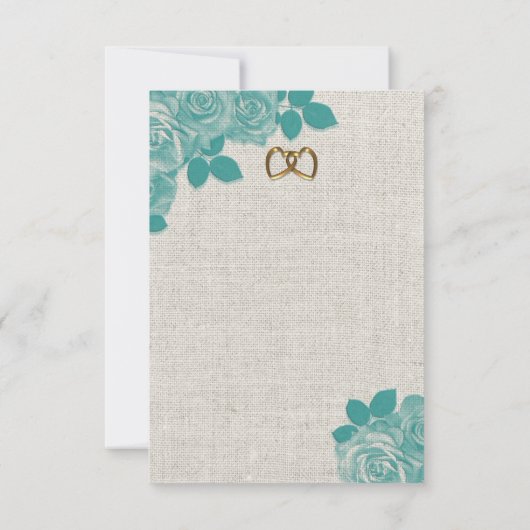Turquoise rozen op linnen bruiloft RSVP Kaart (Achterkant)