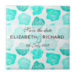 turquoise rozen "Save the date" Tegel Tegeltje<br><div class="desc">Heerlijk,  licht,  romantisch bloemmotief met prachtige rozen op een lichte achtergrond. Classy,  modern en trendy,  gemakkelijk aan te passen met uw eigen namen en details.</div>