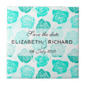  turquoise rozen "Save the date" Tegel Tegeltje (Voorkant)