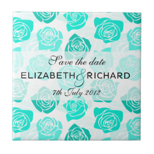  turquoise rozen "Save the date" Tegel Tegeltje