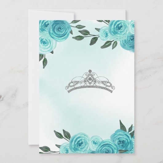 Turquoise Rozen Silver Tiara Quinceañera Birthday Kaart (Achterkant)