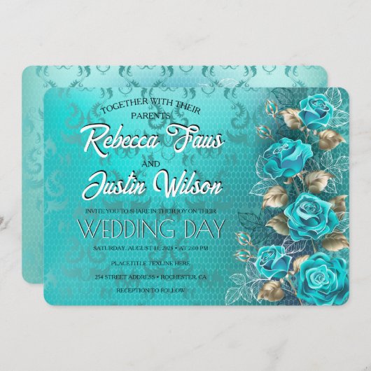 Turquoise Rozen Tiffany Bloem Moderne Boho Kaart (Voorkant / Achterkant)