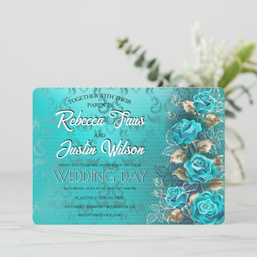 Turquoise Rozen Tiffany Bloem Moderne Boho Kaart (Staand voorkant)