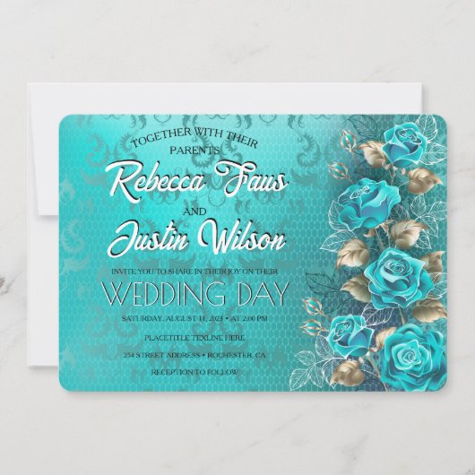 Turquoise Rozen Tiffany Bloem Moderne Boho Kaart (Voorkant)
