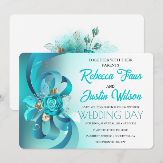 Turquoise Rozen Tiffany Bloem Moderne Boho Kaart (Voorkant / Achterkant)