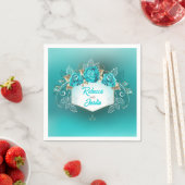 Turquoise Rozen Tiffany Bloem Moderne Boho Servett Servet (Insitu)