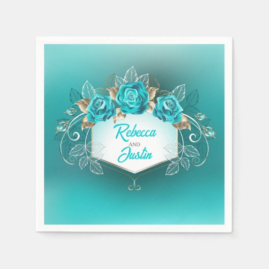 Turquoise Rozen Tiffany Floral Modern Boho servett Servet (Voorkant)