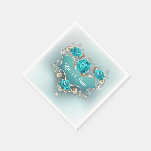 Turquoise Rozen Tiffany Floral Modern Boho servett Servet (Hoek)