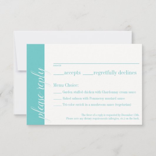 Turquoise RSVP-kaart, Caroline Wedding Collectie RSVP Kaartje (Voorkant)