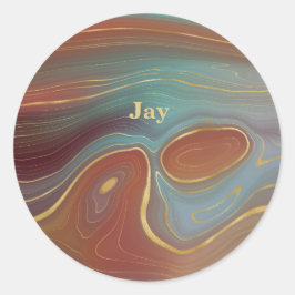 Turquoise Rust en Tan Agaat Look met Goud Ronde Sticker