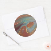 Turquoise Rust en Tan Agaat Look met Goud Ronde Sticker (Envelop)