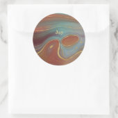 Turquoise Rust en Tan Agaat Look met Goud Ronde Sticker (Tas)