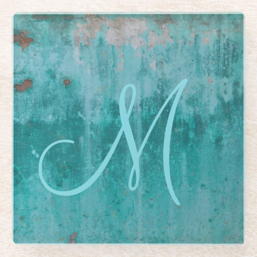 Turquoise Rust | Monogram Glazen Onderzetter (Voorkant)