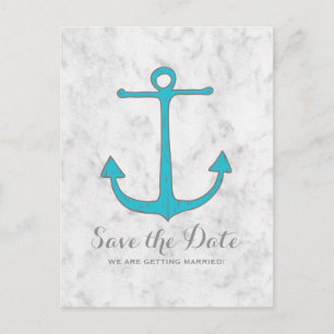 Turquoise Rustic Anchor Save the Date Briefkaart