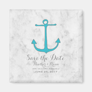 Turquoise Rustic Anchor Save the Date Magneet