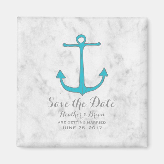 Turquoise Rustic Anchor Save the Date Magneet (Voorkant)