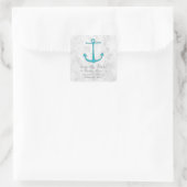 Turquoise Rustic Anchor Save the Date Vierkante Sticker (Tas)