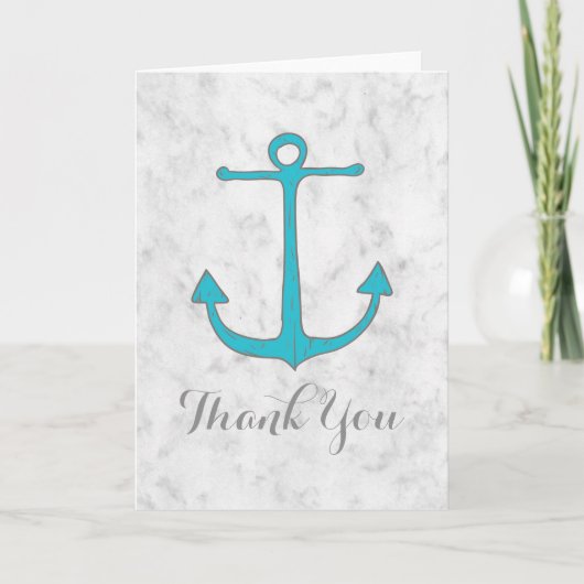 Turquoise Rustic Anchor Wedding Bedankt (Voorkant)