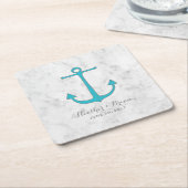 Turquoise Rustic Anchor Wedding Kartonnen Onderzetters (Schuin)