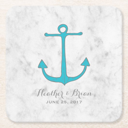 Turquoise Rustic Anchor Wedding Kartonnen Onderzetters (Voorkant)