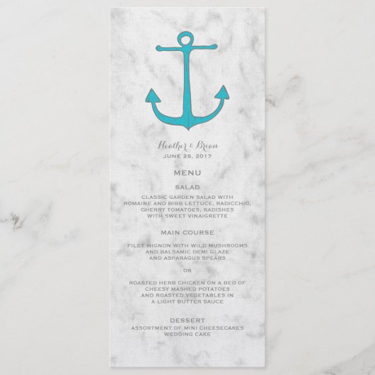 Turquoise Rustic Anchor Wedding Menu (Voorkant)