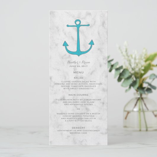 Turquoise Rustic Anchor Wedding Menu (Staand voorkant)