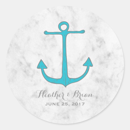 Turquoise Rustic Anchor Wedding Ronde Sticker (Voorkant)