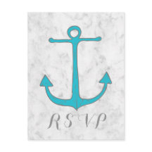 Turquoise Rustic Anchor Wedding RSVP Briefkaart