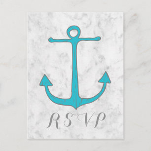 Turquoise Rustic Anchor Wedding RSVP Briefkaart