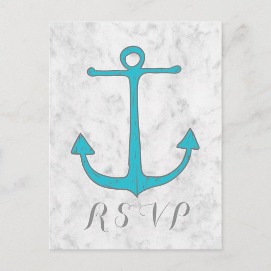 Turquoise Rustic Anchor Wedding RSVP Briefkaart (Voorkant)