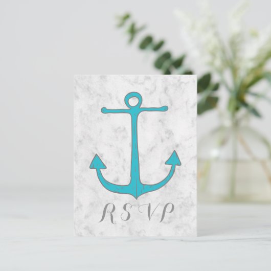 Turquoise Rustic Anchor Wedding RSVP Briefkaart (Staand voorkant)